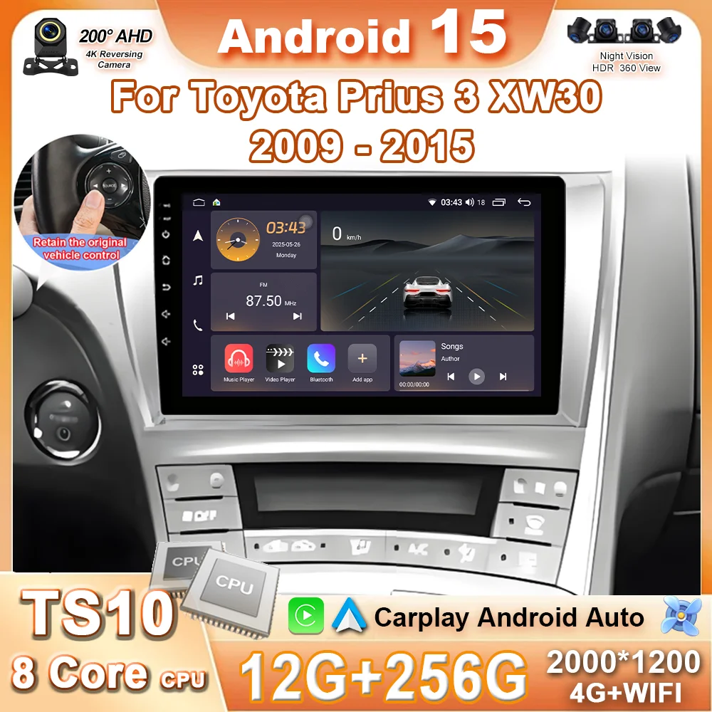 

Android 15 Carplay Auto для Toyota Prius 3 XW30 2009 2010 2011 2012 2013-2015 LHD RHD Автомобильный радиоприемник Мультимедийный плеер GPS Стерео DSP