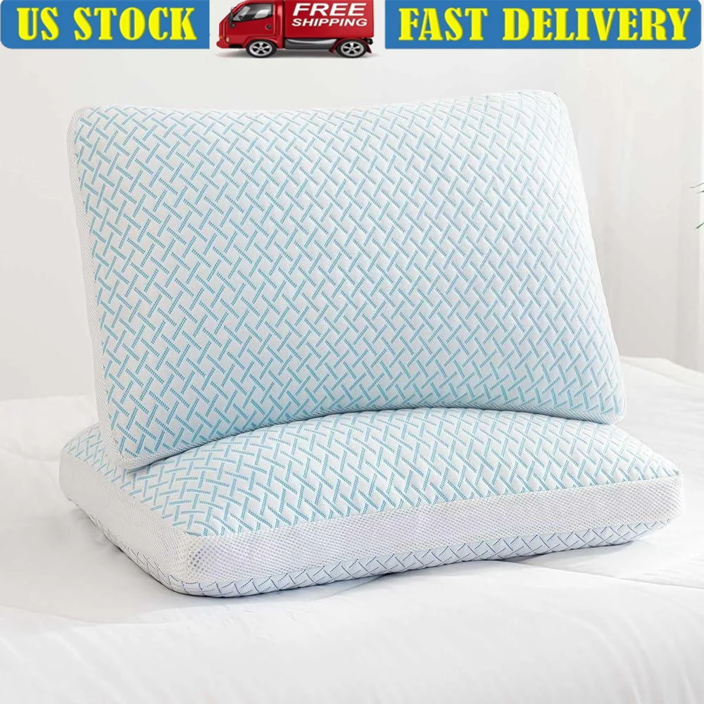 

Adjustable Shredded Memory Foam Cooling Pillow Set Hypoallergenic Hotel Quality Sleep Support Back Side Stomach Sleepers