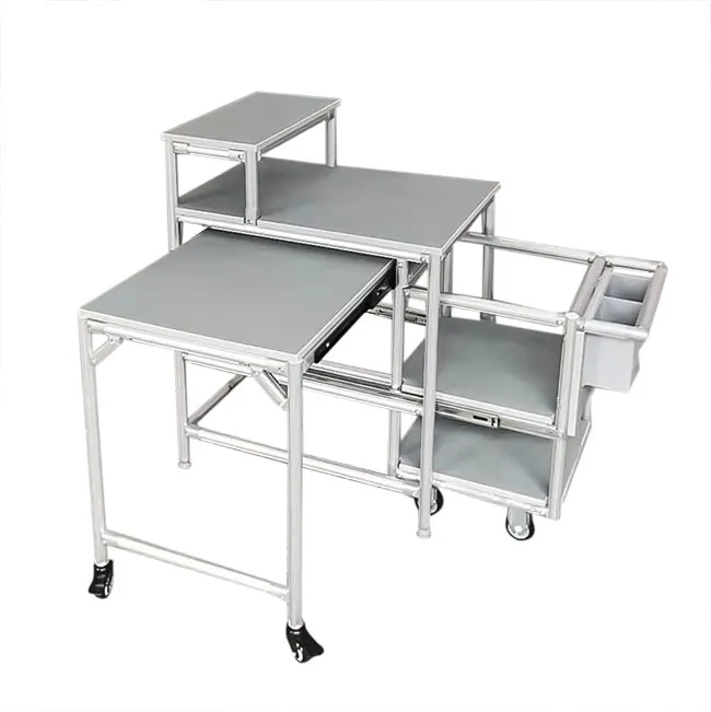Cost-effective rack system, manual trolley, pipe frame, lean pipe assembly cart, industrial plant workbench