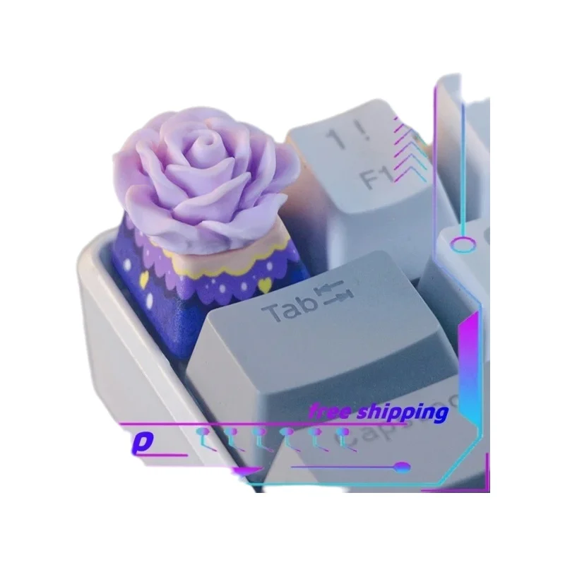 

Purple Rose Theme Game Keycaps Plastic Cross Axis 3D Stereo Mechanical Keyboard Personalized Couple Gift Decorative Keycaps