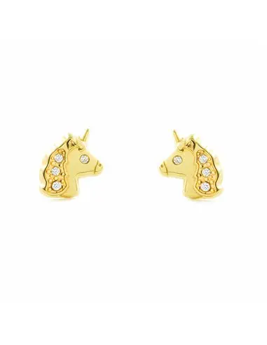 Earrings girl gold 9k unicorn zirconia