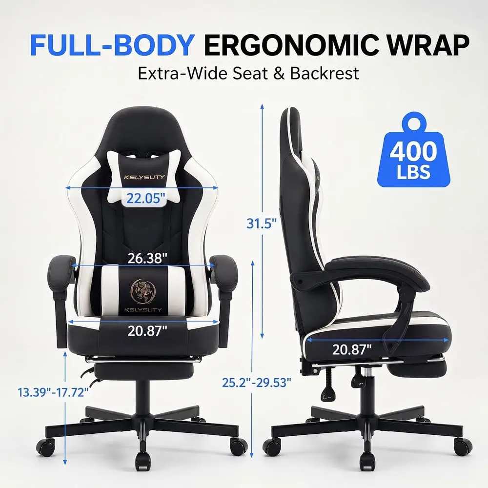 Desk Computer Gaming Chair - High Back Ergonomic Oice Chair with ootrest and Lumbar Support, Swivel Comy Home Gamer Video Game C view 3