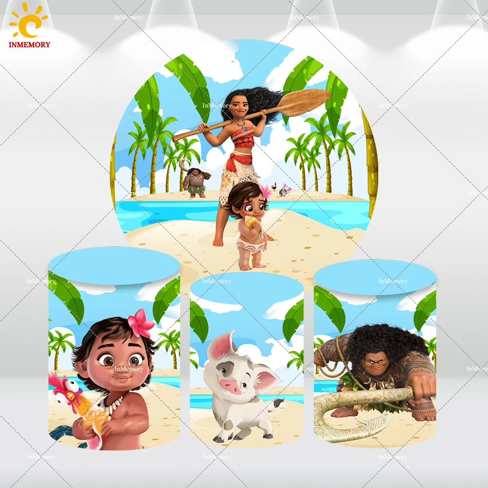 غطاء خلفية عيد ميلاد كرتوني مستدير ، خلفية دائرة عيد ميلاد سعيد ، لافتة استوديو صور ، موانا ماوي الشاطئ ، الصيف