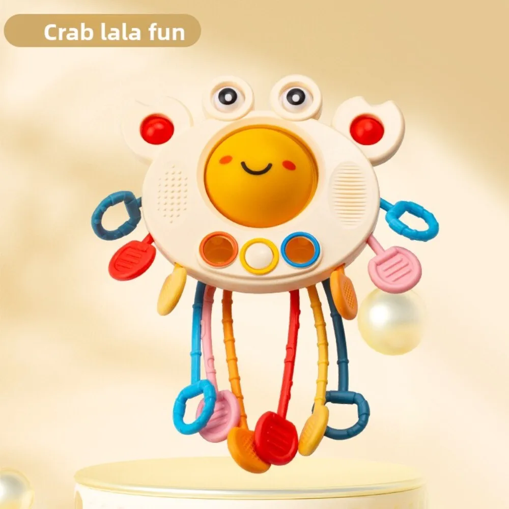 Brinquedo de educação infantil para bebês, caranguejo pequeno fofo para puxar, exercícios divertidos e desenvolvimento de habilidades motoras finas feito de plástico durável