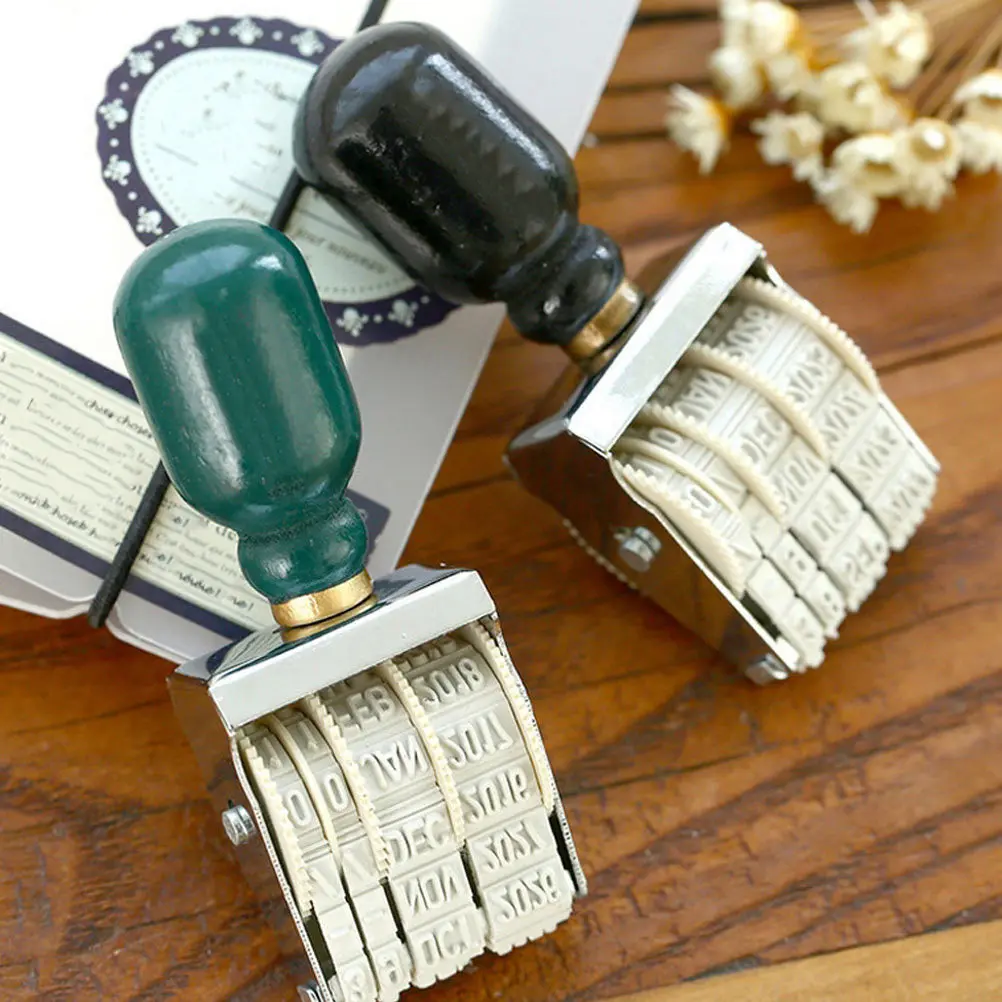 

Многофункциональный деревянный роликовый штамп для даты, для скрапбукинга, рукоделия, дневников и планировщиков, портативный датер