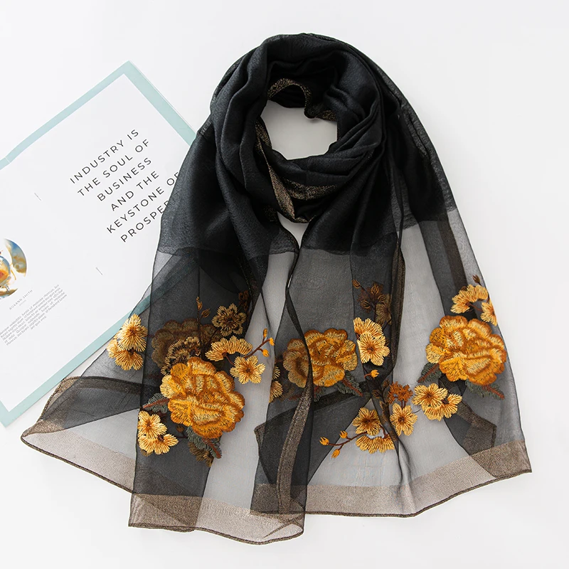 

Fashion Embroidery Flower Scarf Wool Silk Peony Long Wrap Scarf Hijab Long Shawl Design Long Muslim Women Smooth Soft Hijabs