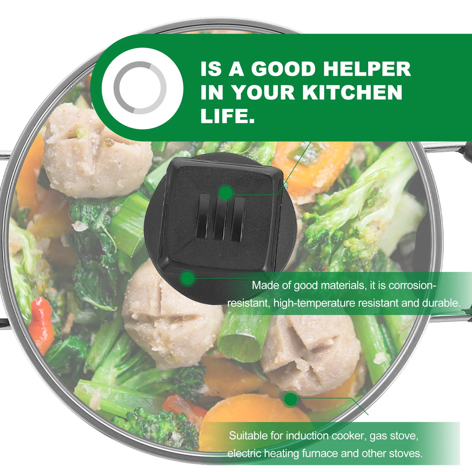 

1Pcs Kitchen Cooking Pot Stainless Steel Double-Handle Design Glass Lid Locks Heat Steam Hole Suitable Induction Gas Stove