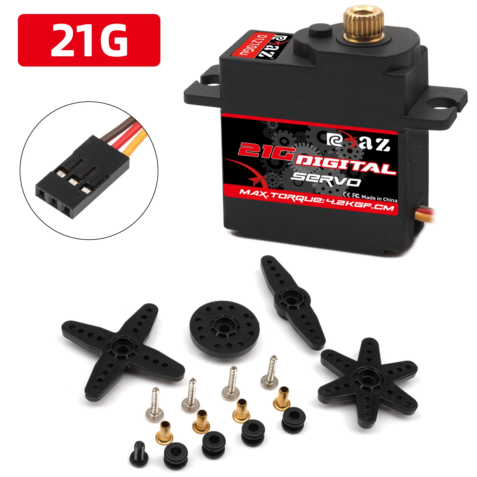 RCXAZ 21g metal gear micro mini servo 180 hoog koppel, geschikt voor RC-auto's, Slash RC-vliegtuigen en robots - afbeelding 2