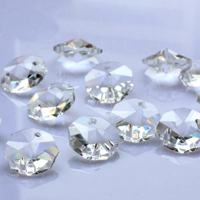 Top Quality 500pcs/lot 14mm Clear K9 Crysta Octagon Beads In 2Holes For Diy Window Suncatcher Making Home Decoration Accessories