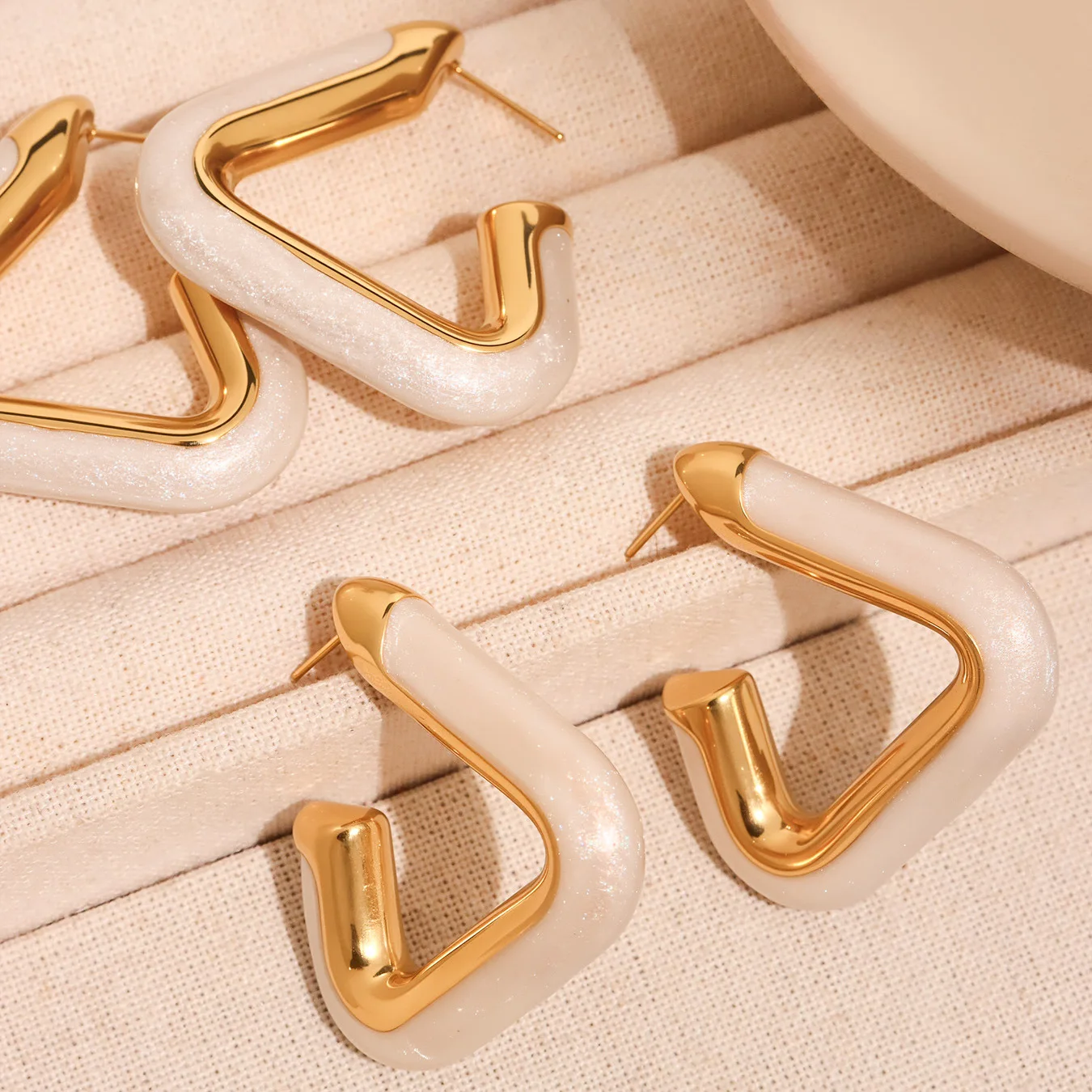 TOSOKO Stainless Steel Jewelry Drip Oil White Triangular Geometric Hollow Earrings for Women F341