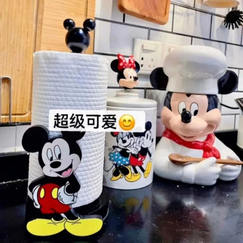 Mickey Mouse Minnie Disney Anime Hobby  Creative Kitchen Upright Paper Towel Hanger No Punch Lazy Cartoon Rag Holder Gift Tissue