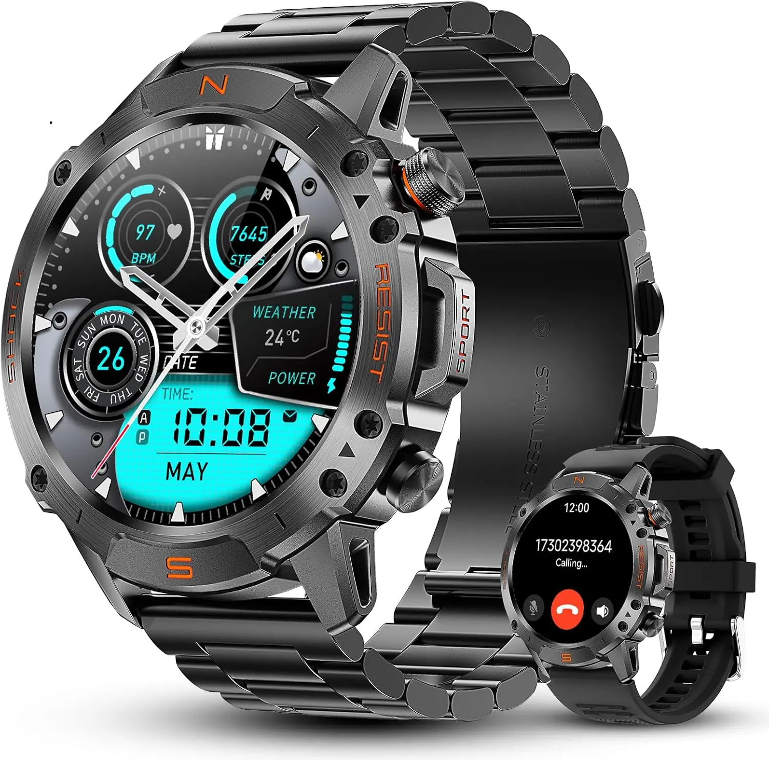

Military Rugged Smart Watch for Men 1.43" AMOLED Smartwatch,3ATM Waterproof for Swim,Accurate HR Sleep Monitor,Bluetooth Call