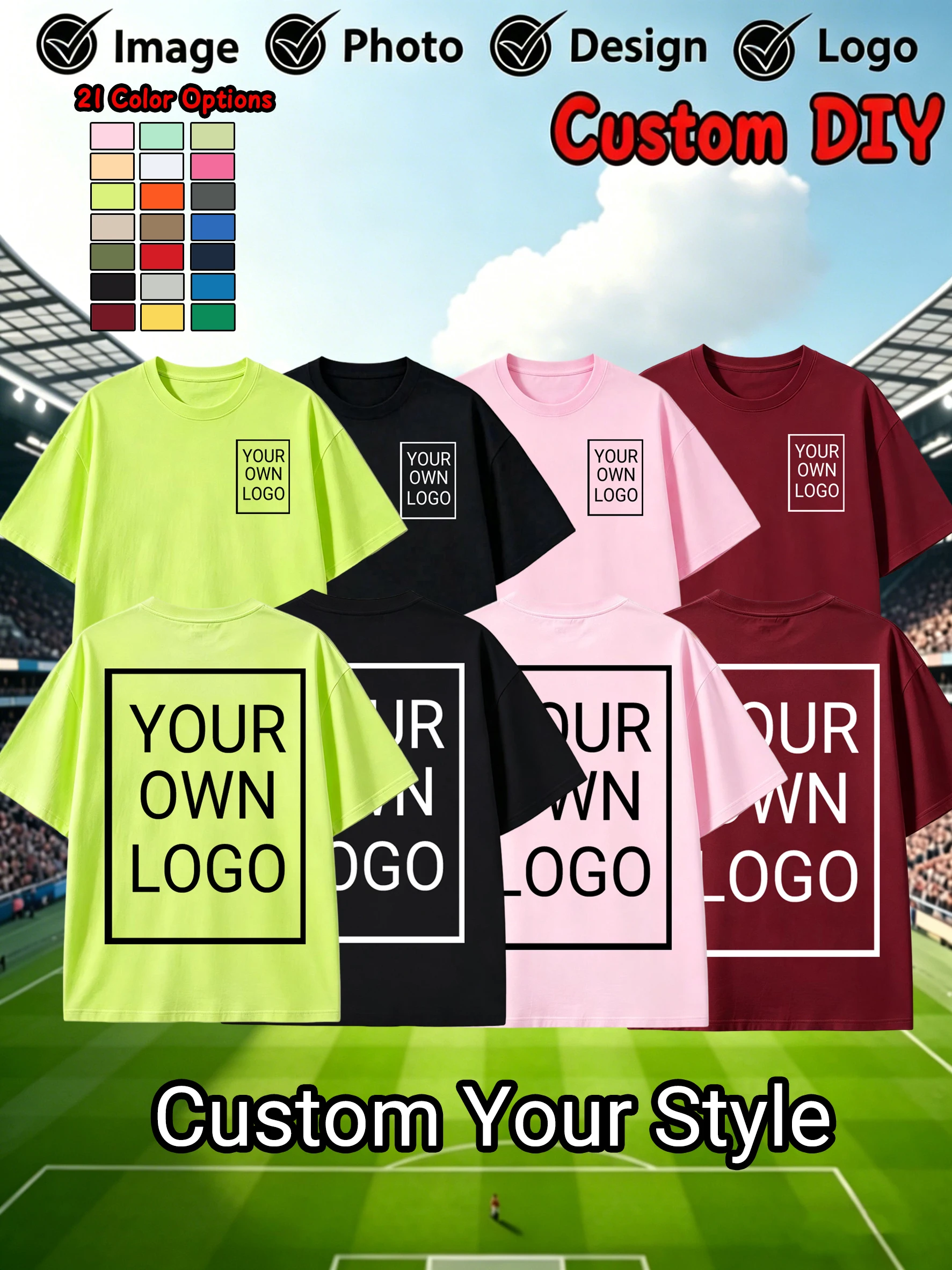 Double Sided Custom Personalized Logo Women's T-Shirt Summer Y2K Oversized Short Sleeves Crewneck T Shirts Team Company DIY Tops