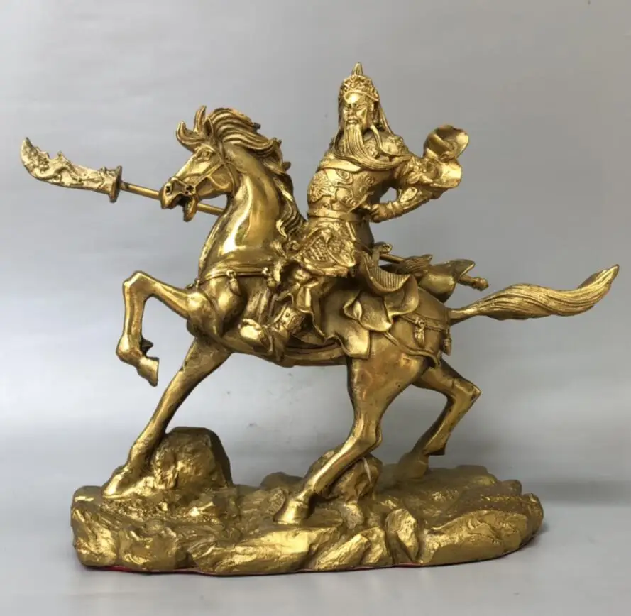 

China brass Riding horse Guan yu crafts statue