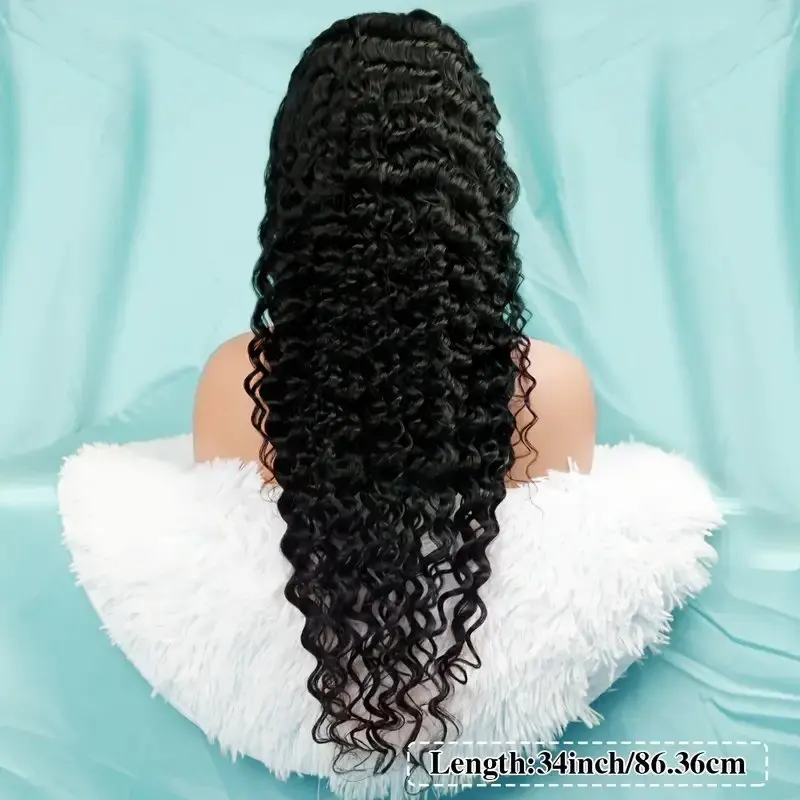 150%  Natural Black 36 Inches 5x5 Glueless 13x6 Lace Front Deep Wave Curly Frontal Full Wig For Women Human Hair Wigs