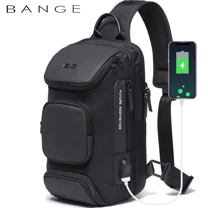 BANGE Anti-theft New Multifunction Crossbody Bag  fashion casual satchel slanting backpack  Male Waterproof Short Trip Chest Bag