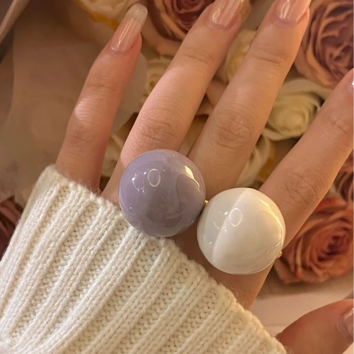 Vintage Enamel Drop Glaze Colorful Large Round Ball Chunky Open Rings for Women Exaggerated Fashion Sweet Finger Jewelry Gifts