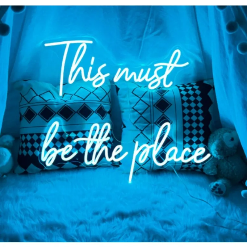 This Must Be The Place Neon Wall Décor (Large) Neon Lights Weddings Bar Office Cafe Party Neon LED 43.7X8 inches Ice Blue