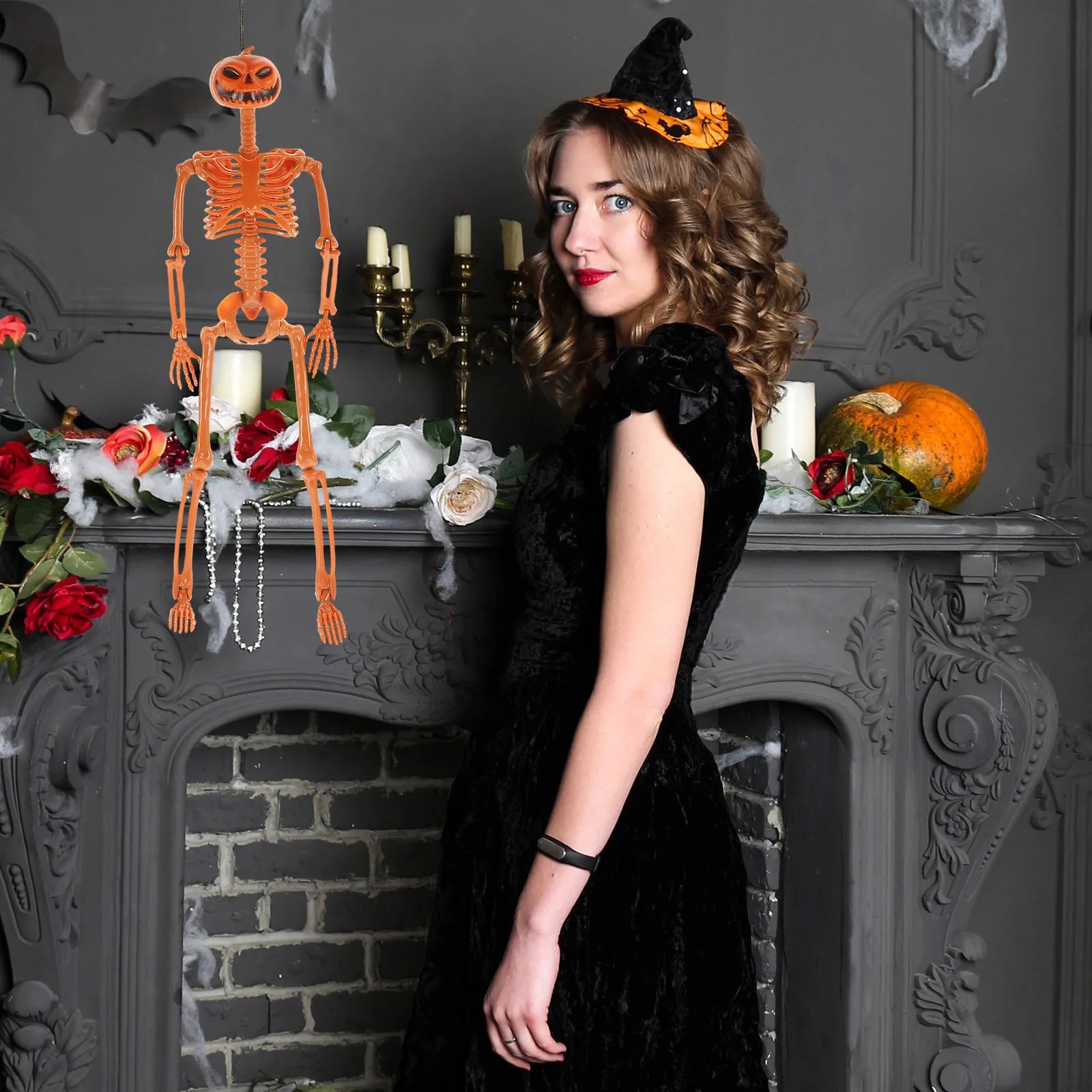 

Pumpkin Decoration Hanging Movable Halloween Party Decor Scary Indoor Scene Ornament For Haunted Carnival