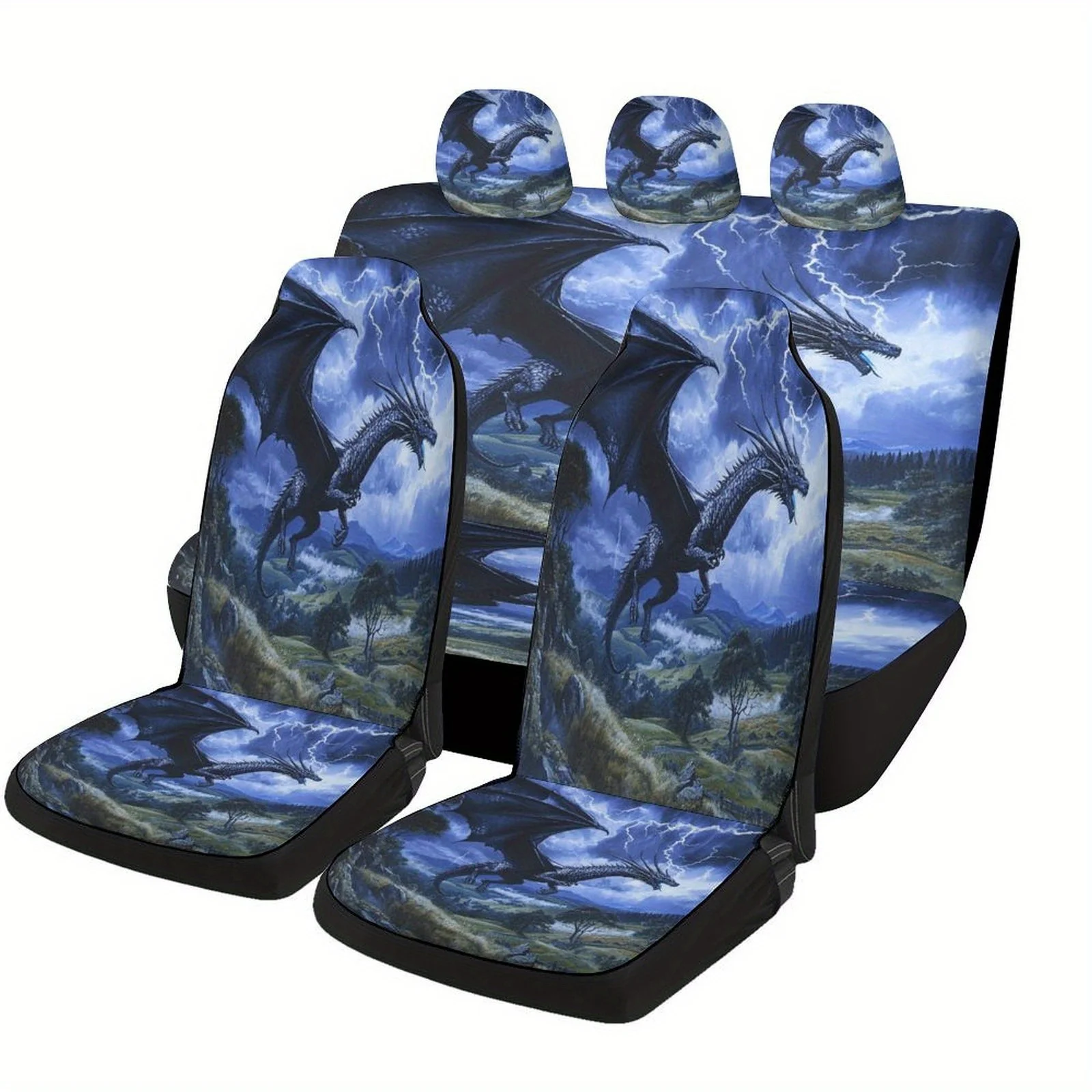 

Storm Dragon Designed Car Seat Covers Set For Most Cars, Fashion Personalized Decorative Car Seat Protector Covers Full Set, Uni