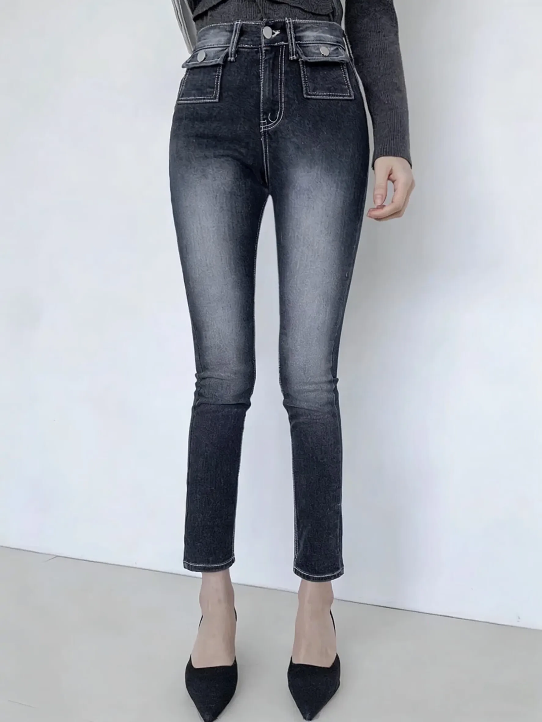 

High Waist Slim Fit Denim Jeans Women's Butt Lifting Slimming Versatile Hip Enlarging Ankle Length Pants Spring New Arrival