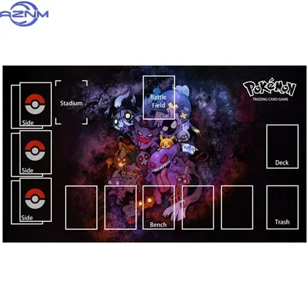 Rubber Mousepad, Dark Purple Fantasy TCG Playmat with Card Position Zones, Non-slip Large Desk Mat for Trading Card Game
