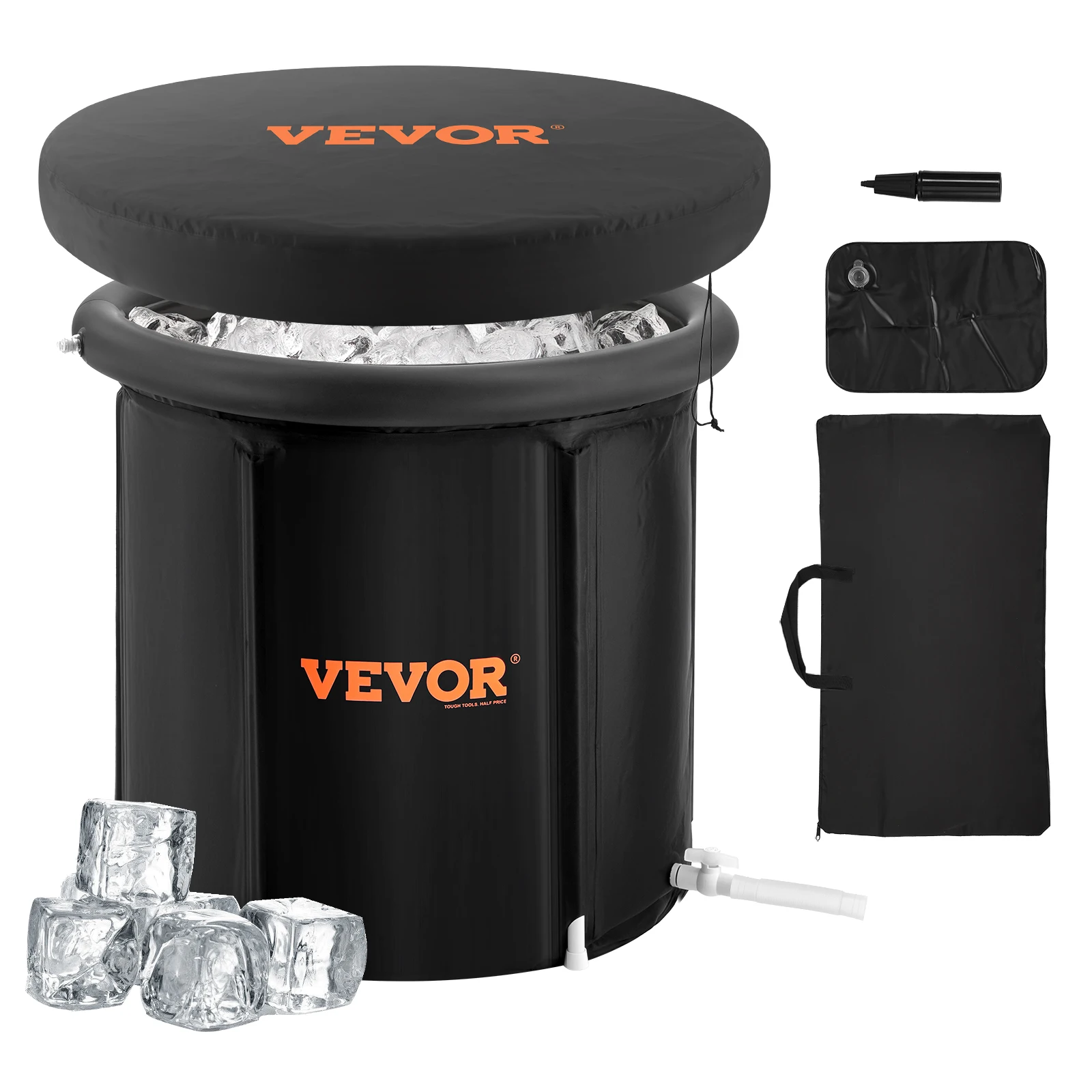VEVOR - Bañera de hielo de 80 cm de largo para terapia de agua fría para deportistas, piscina de inmersión portátil para exteriores con barril de hielo para recuperación, bañera plegable inflable de 290 l con cubierta,