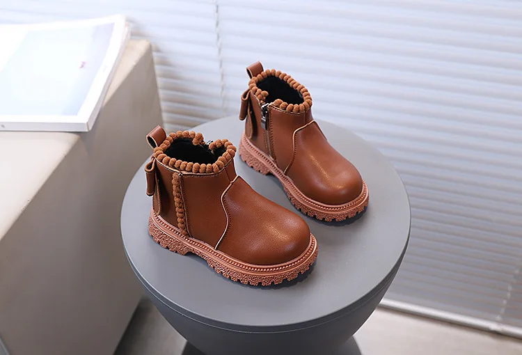 Herbst Mädchen Stiefeletten mit Rückenschleife Kinder Kurzstiefel Weiche Sohle 2026 Neue Mädchen Prinzessinnen-Lederstiefel mit Seitenreißverschluss – Detail 7