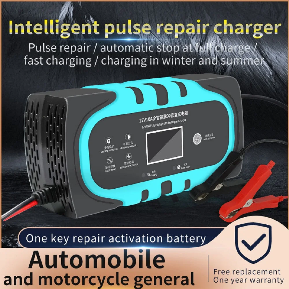 

Car Battery Charger 12V 10A Touch Screen Pulse Repair LCD Fast Power Charging Wet Dry Lead Acid Digital LCD Display Auto Changer