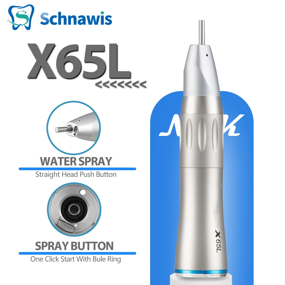 X65L Dentistry Straight Handpiece 1:1Blue Ring Straight Inner Water Handpiece with Optic Fiber Using for Dental Implant Surgery