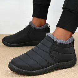 Botas de invierno sin cordones para hombre, botines de piel, impermeables, cálidas, informales