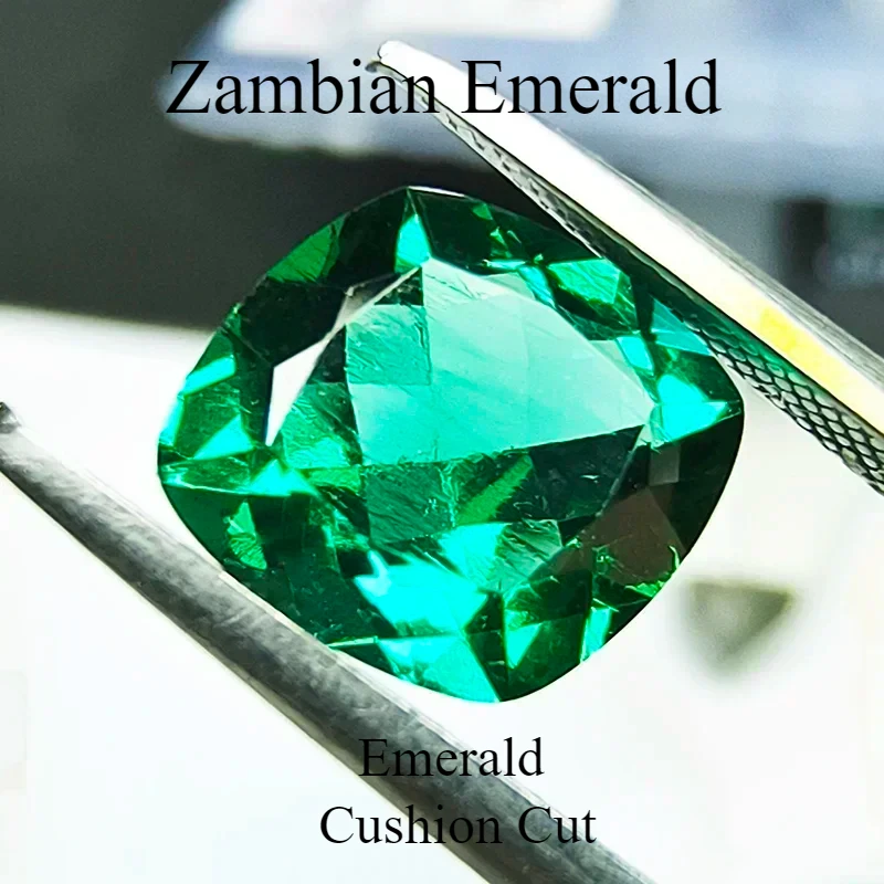 

Lab Grown Zambian Emeralds Hydrothermal Square Cushion Cut Surface with Cracks Inclusions Inside Selectable AGL Certificate