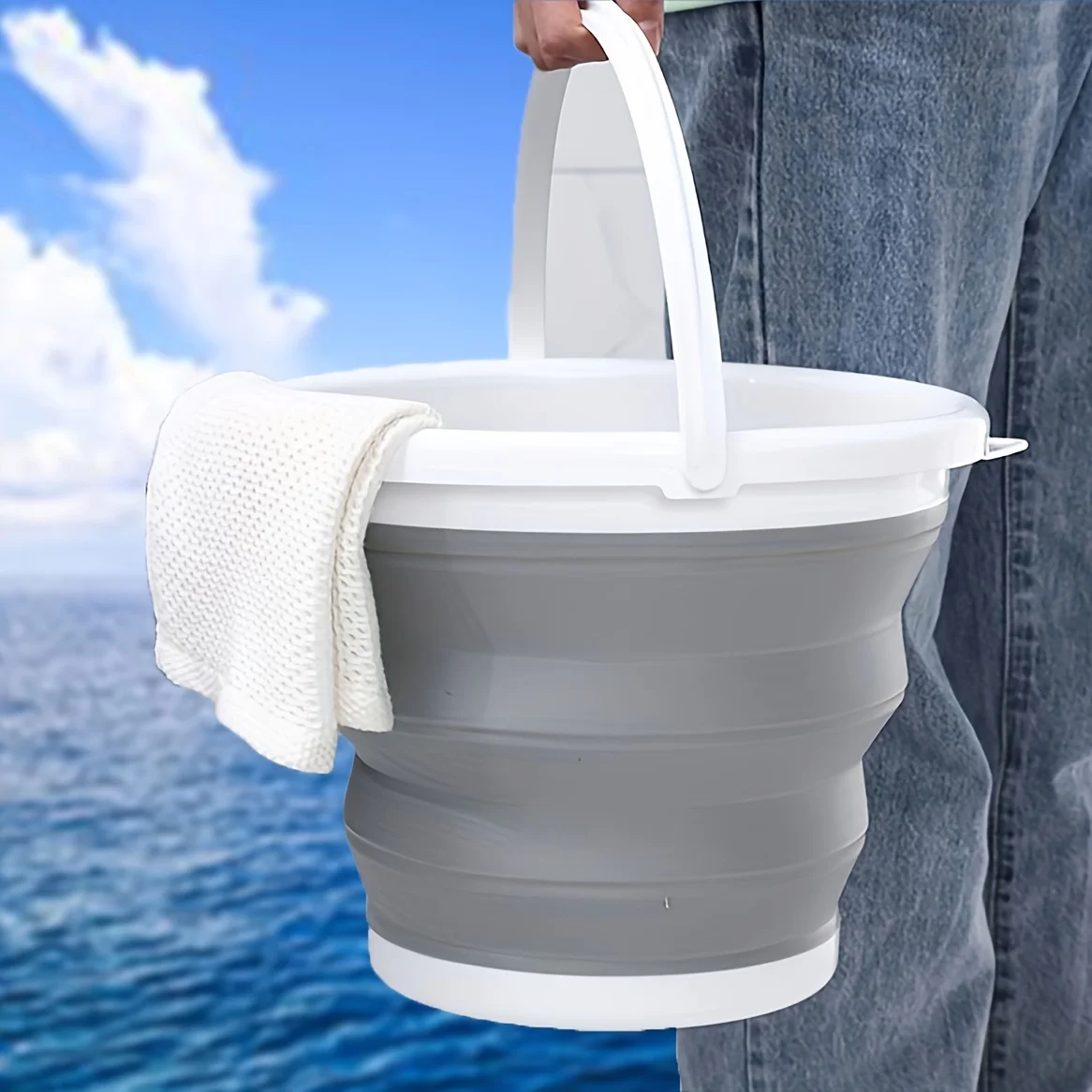 10L Silicone Bucket For Fishing Folding Collapsible Bucket Car Wash Outdoor Fishing Square Barrel Bathroom Kitchen Camp Bucket