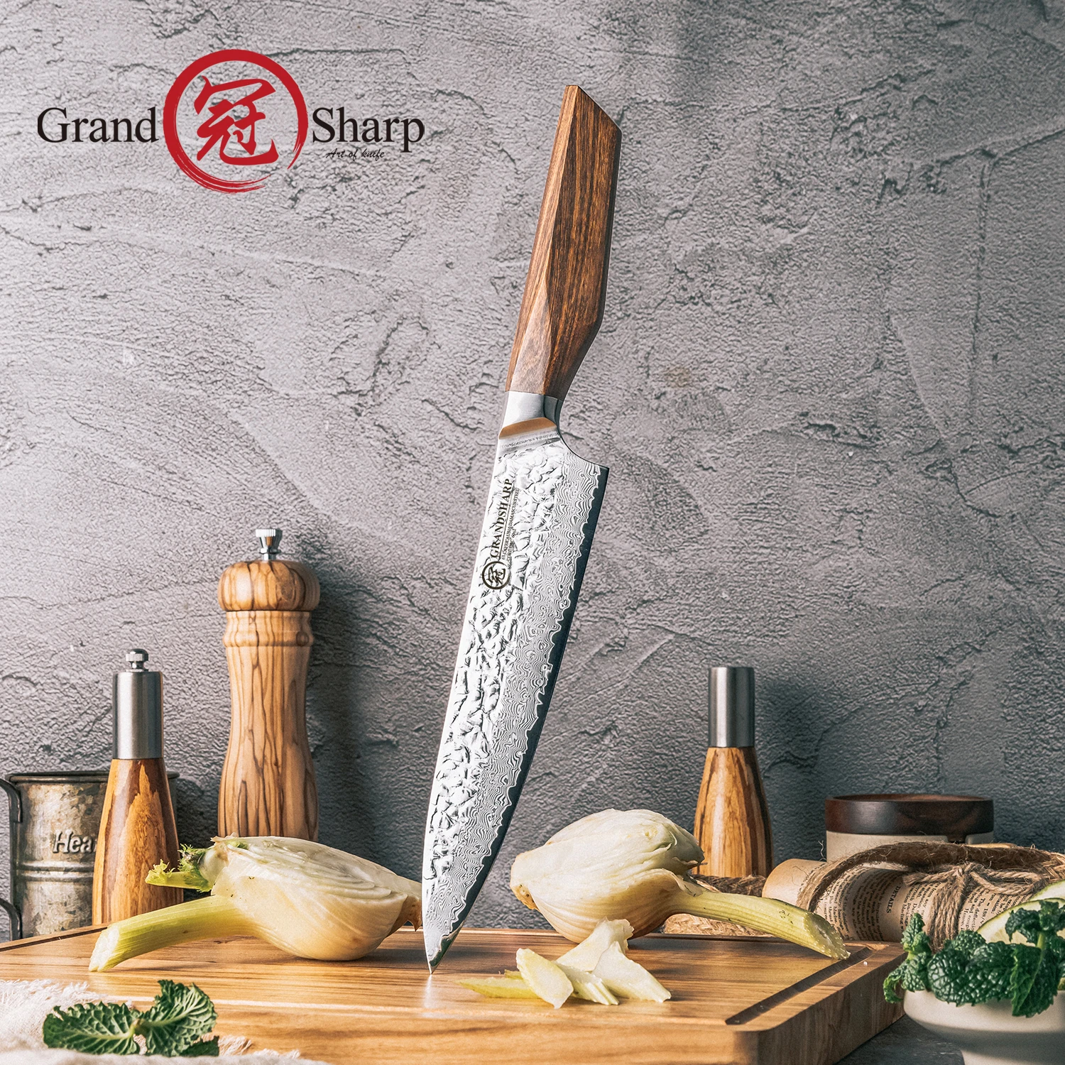 Grandsharp 8''Chef Knife 67 Layers Damascus Steel AUS-10 Africa Rose Wood Handle Professional Kitchen Knife For Cooking