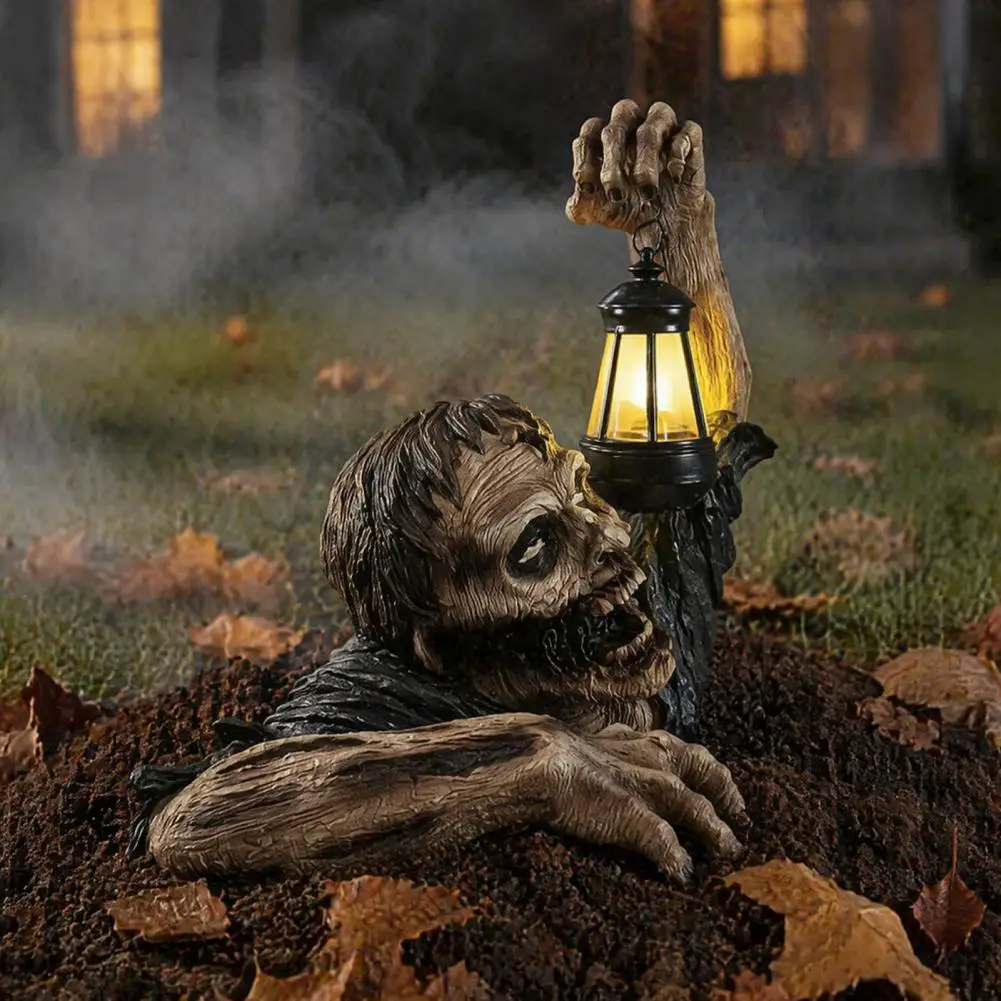 Décorations Zombie Groundbreaker, Lanterne Zombie d'Halloween, Statue de Squelette en Résine, Figurine Décorative Lumineuse pour Ambiance Hantée