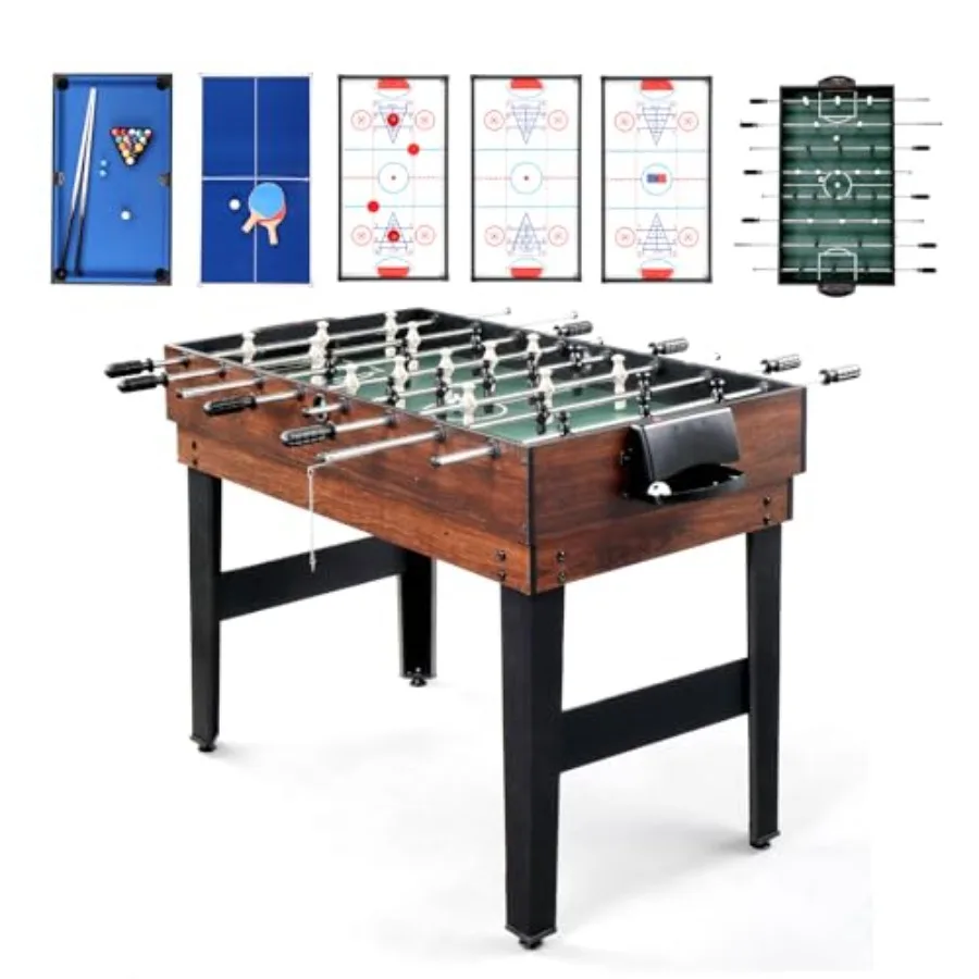 

6-in-1 Multi Game Table for Adults Combo Table for Game Room 48" Game Table Set for Family w/Hockey Foosball Pool Table Tennis