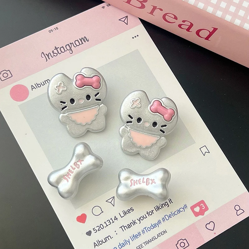 Hello Kitty Hair Clips Girls Sweet Silver Little Bone Hairpin Cartoon Dating Daily Hairpins Fashion Accessories