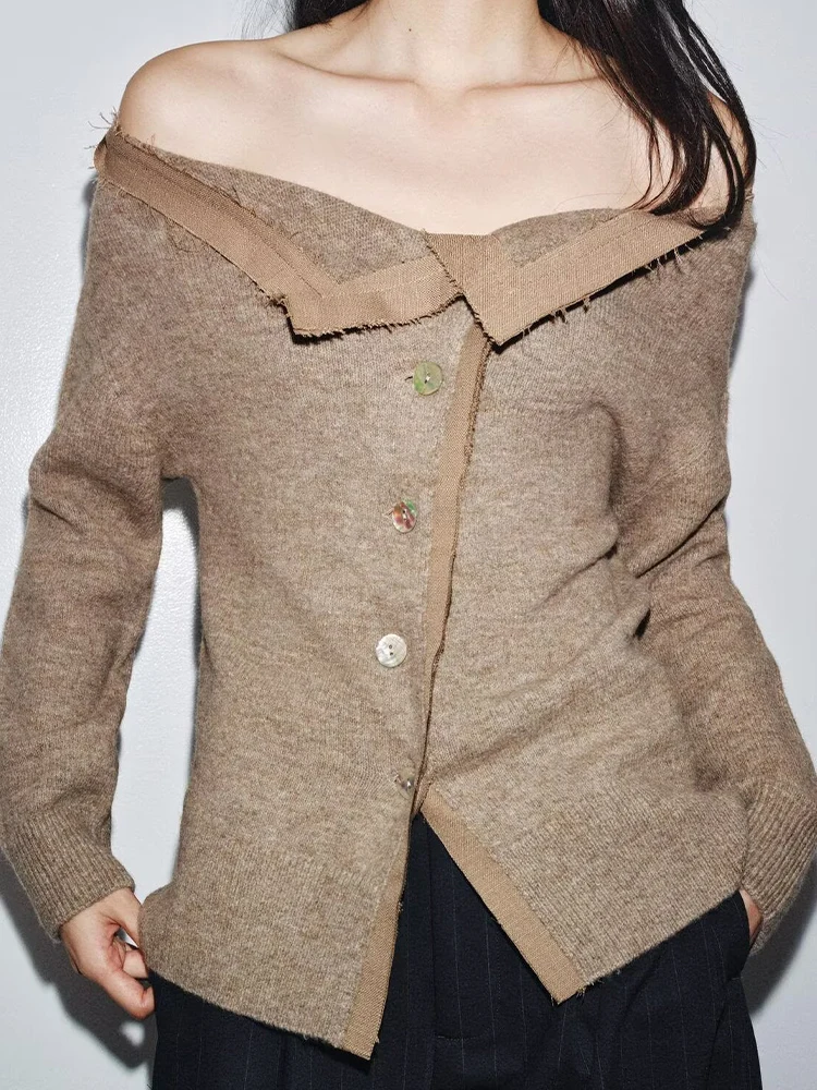 

European and American style autumn new arrivals women's clothing fashionable single-breasted straight collar knitted jacket