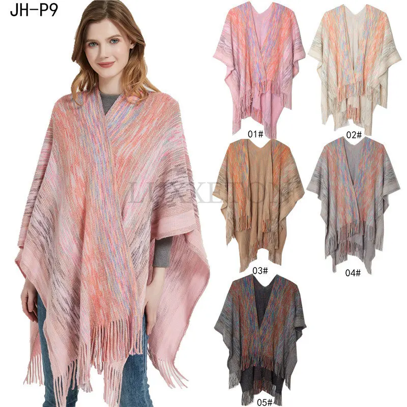 Cardigan Women Sweater pin-striped Cloak Autumn Winters Fringed Hem Knitting Cardigan Shawl Sweaters Women Fashion