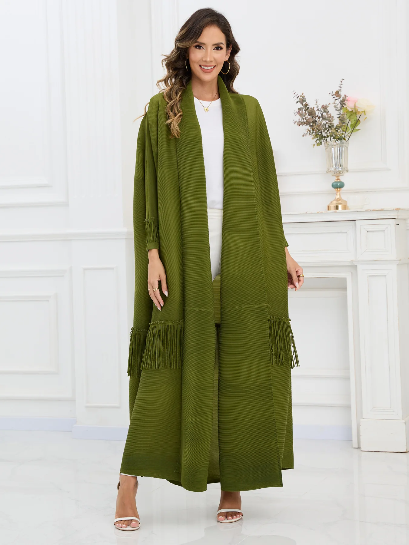 Vêtements pour femmes du moyen-orient, cardigan plissé à franges Miyake, manteau abaya long, ins, dubaï, arabie saoudite, Abaya