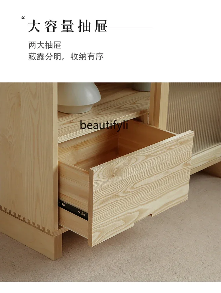 xzqNordic Bookcase Storage Clothes Closet Solid Wood Study Sliding Glass Door Bookcase Storage Display Cabinet furniture