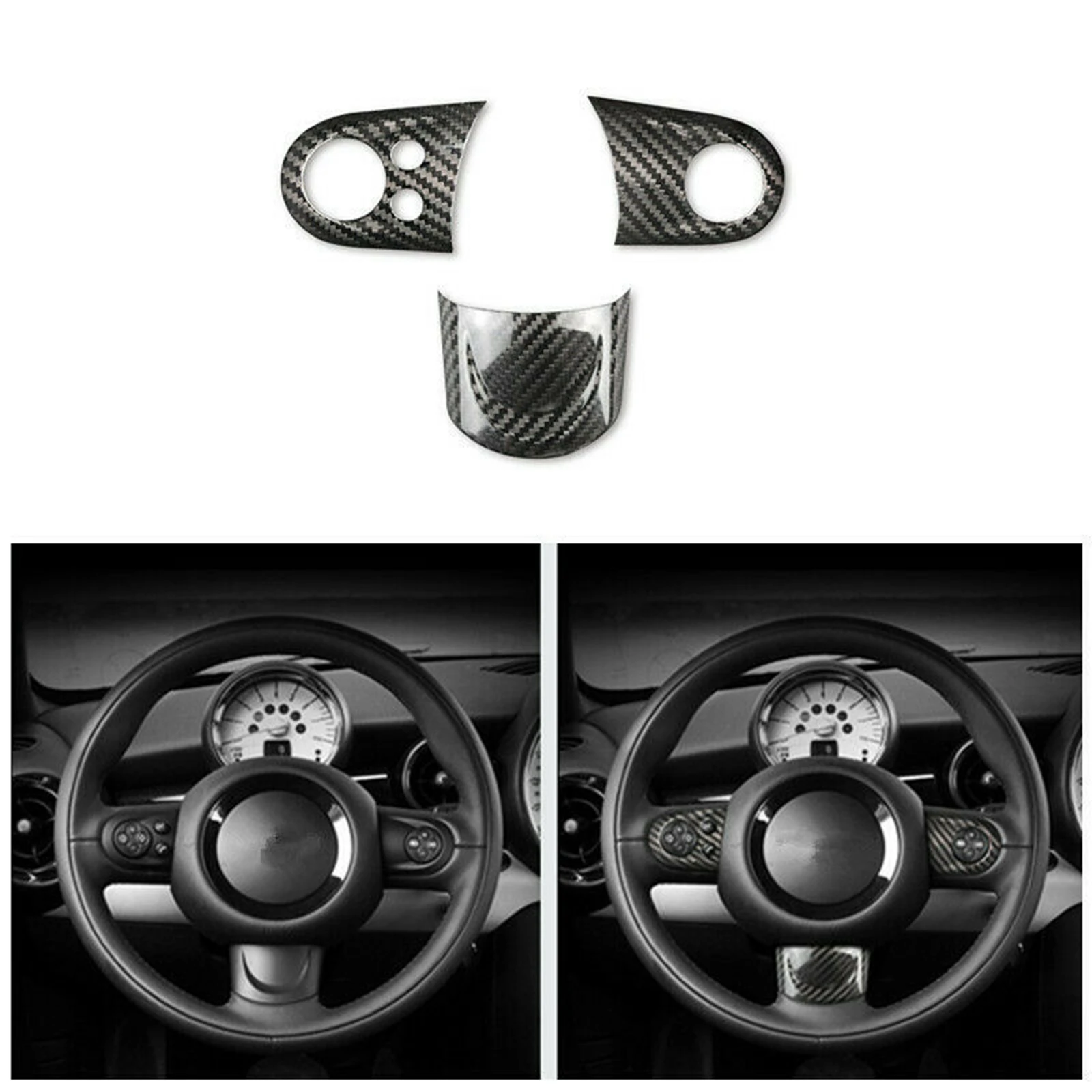 

Gloss Carbon Fiber Steering Wheel Sticker For Mini Cooper JCW R55 R56 R57 R58/59