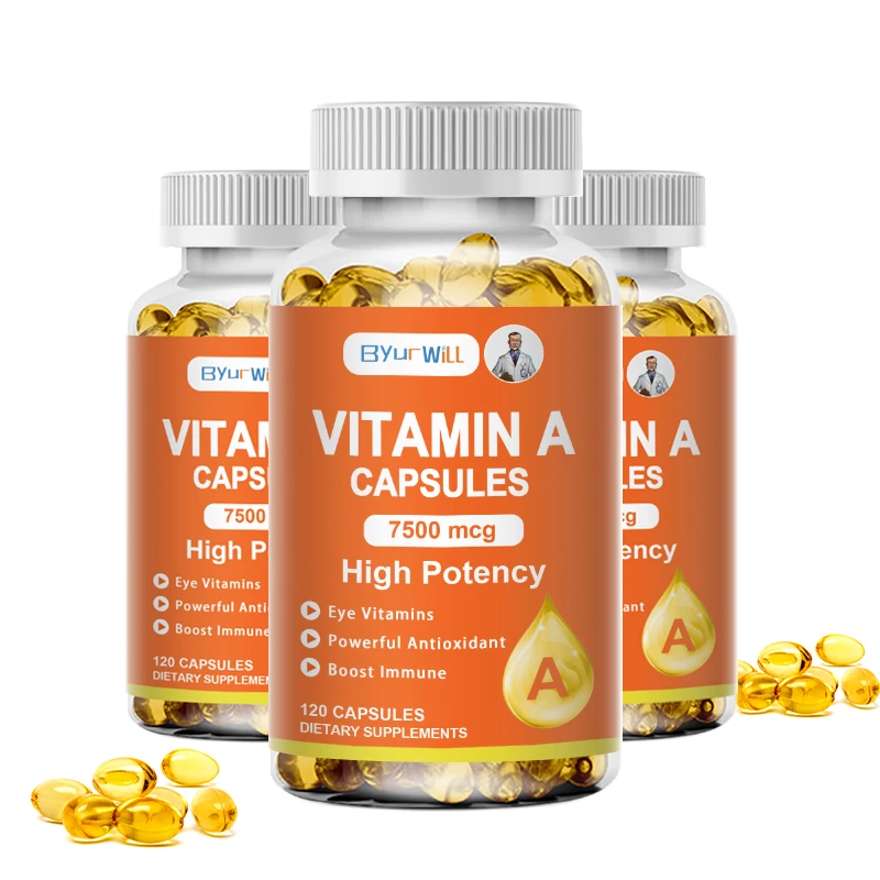 ByurWill Eyes Vitamin A Supplement , 7500mcg, Improve Vision, Resist Fatigue Improve Eyes Clarity Promote Growth and Development