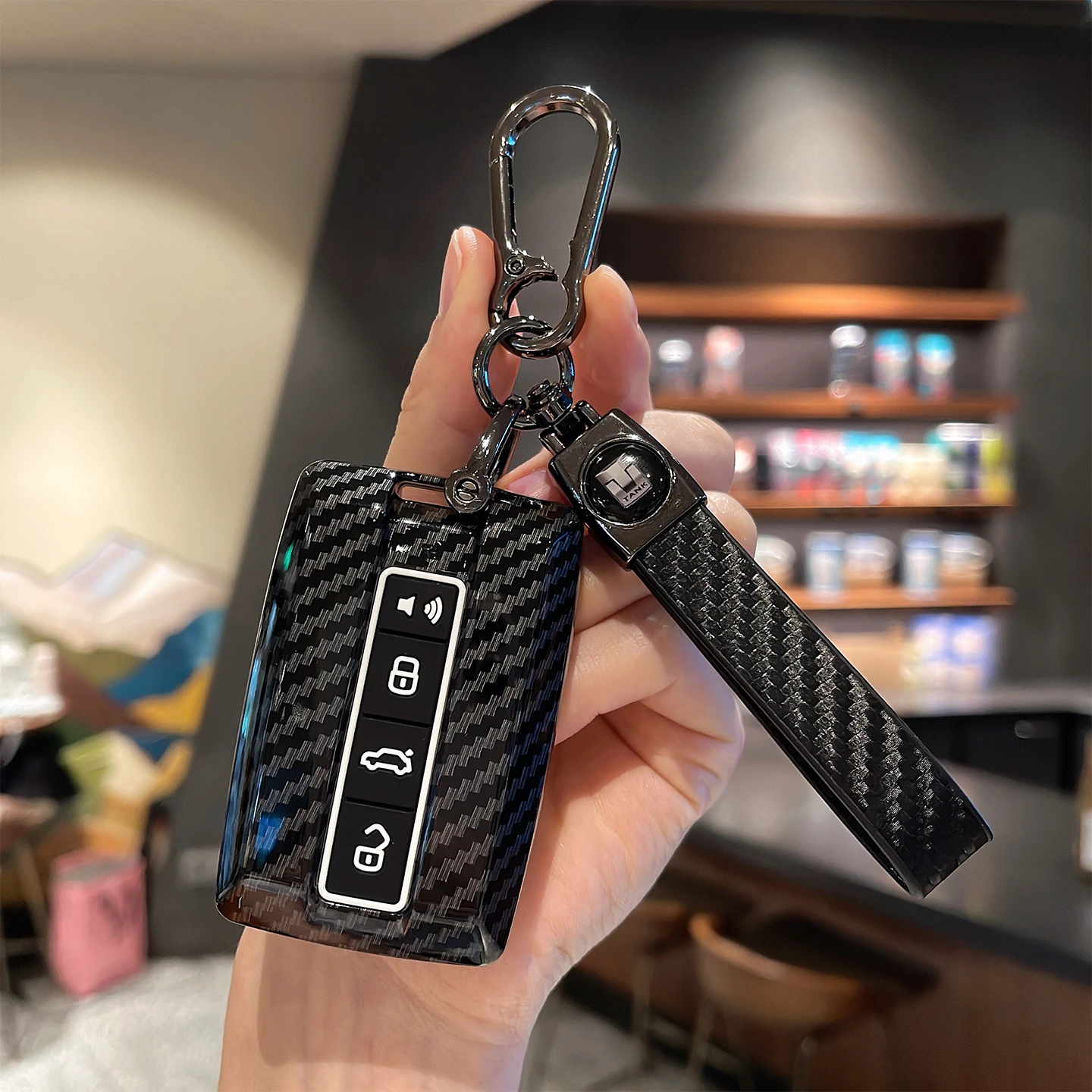 カーボンファイバーキーカバー-タンク車キーホルダー用-シンプルデザイン-高品質-レディースモデル-300キーホルダー-さまざまなタンクに適しています