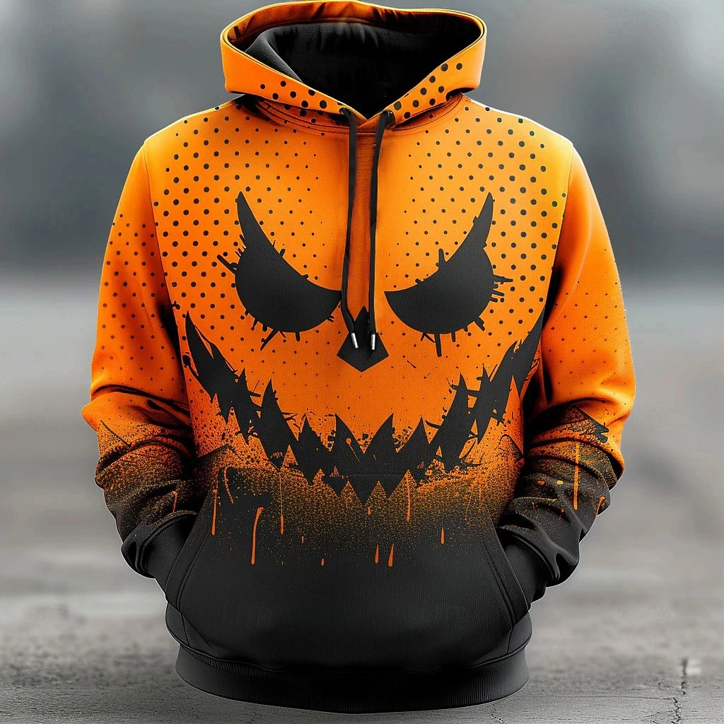 Men's Halloween Pumpkin 3D Printed Hoodie, Festive Graphic Sweatshirt, Long Sleeve Casual Gift Streetwear Men Clothing Tops