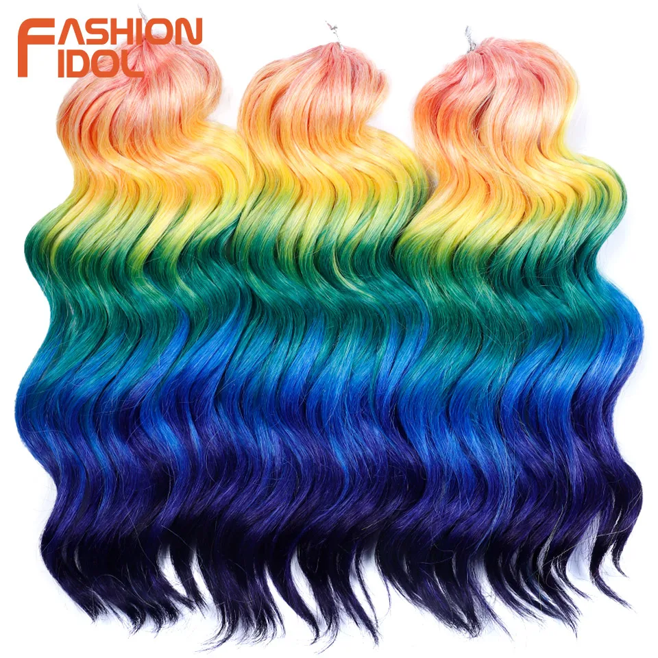 

FASHION IDOL 16 "Глубокие волнистые волосы, твист, вязанные крючком волосы, синтетические 300 г, вязанные крючком косы, омбре, зеленые, радужные, волнистые, наращивание волос