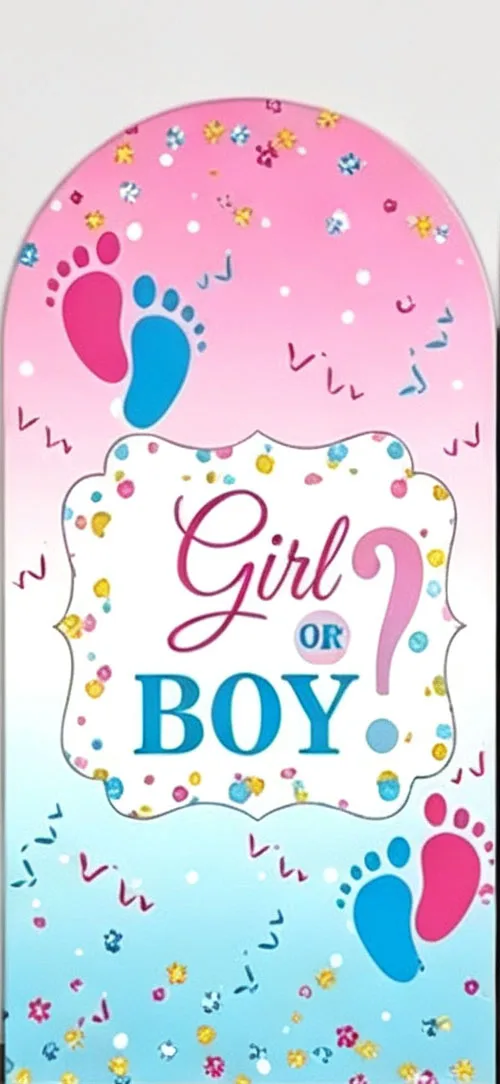 Custom Double-Sided Girl or Boy Gender Reveal Arch Backdrop Cover Roller Skates Kids Birthday Party Photography Background