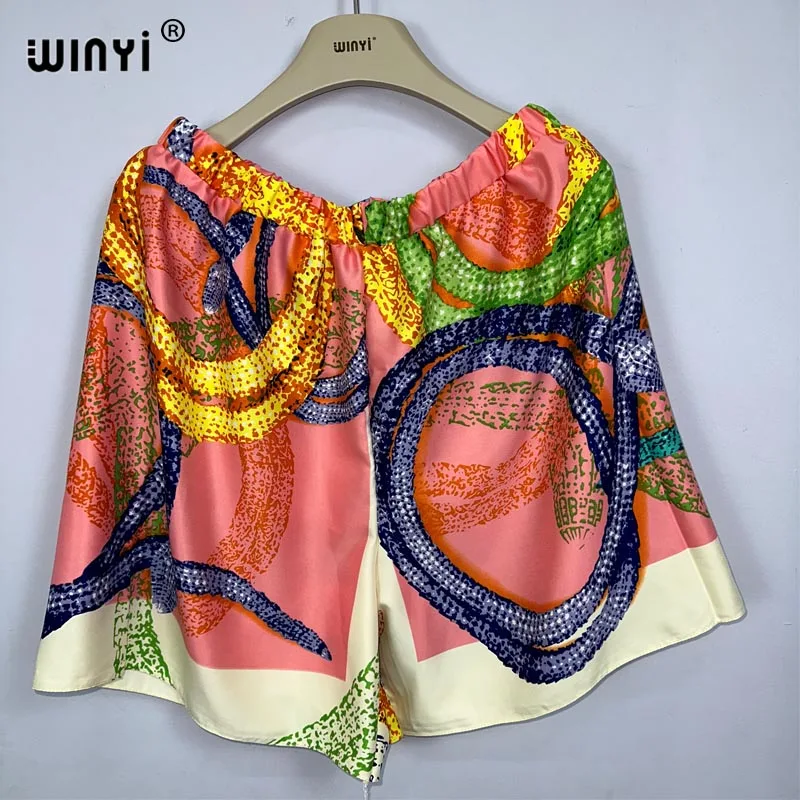 WINYI nowy codzienny strój rekreacyjny moda artystyczna plaża boho print kobiety eleganckie szorty garnitur okrycie plażowe 3 częściowy zestaw dla