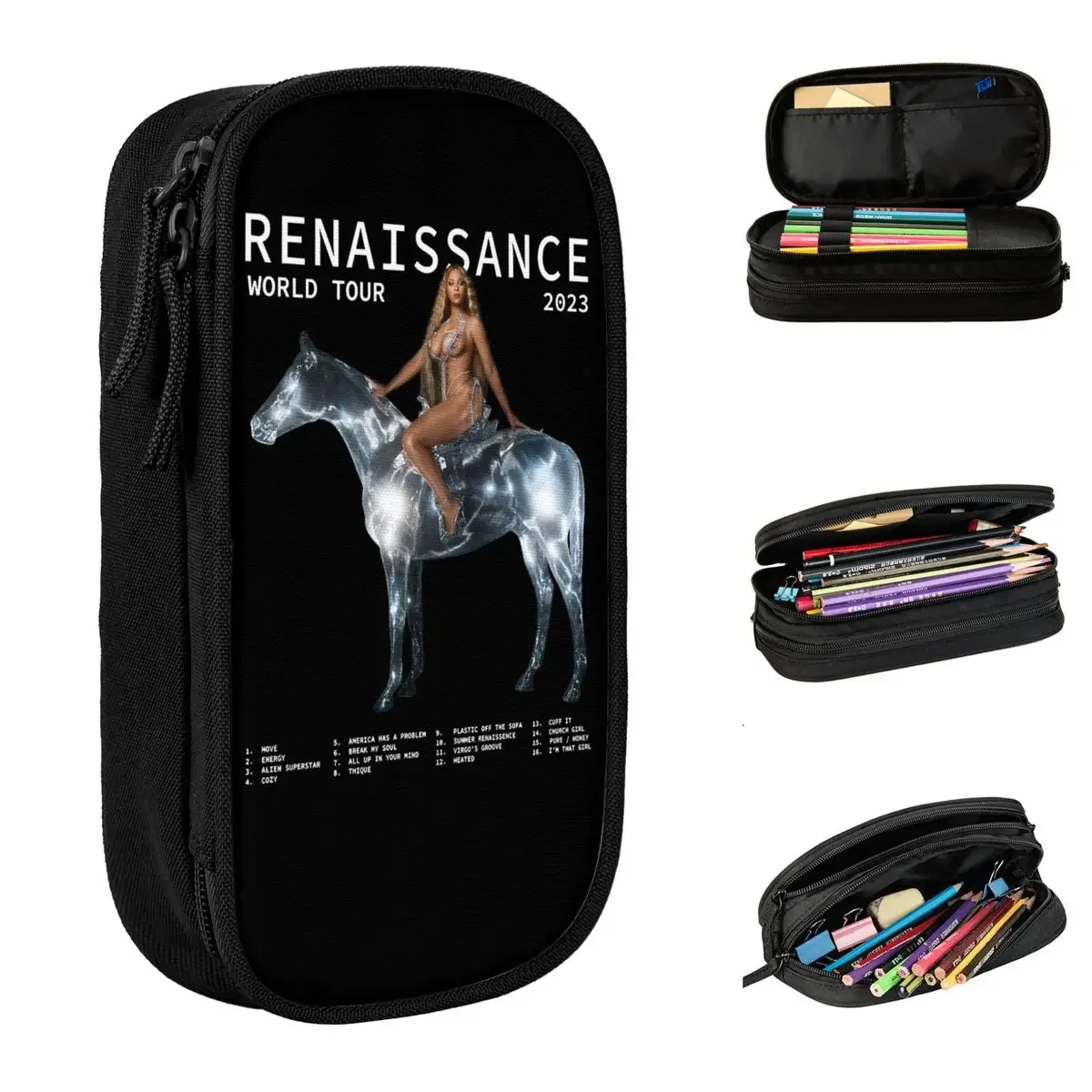 

Fashion Beyonce Renaissance Tour Pencil Case Box Pen Holder for Girls Boy Large Bag Students School Gift Stationery