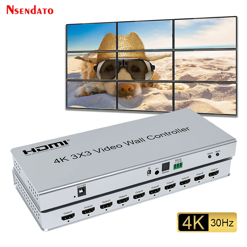 Controlador de Video Wall HDMI 4K 3x3, Procesador de Empalme de Pantallas HDMI para TV con RS232, Compatible con Configuraciones 1x2, 2x1, 2x3, 2x4, 3x4, 4x1, 4x4, 4x2 y 9 Pantallas